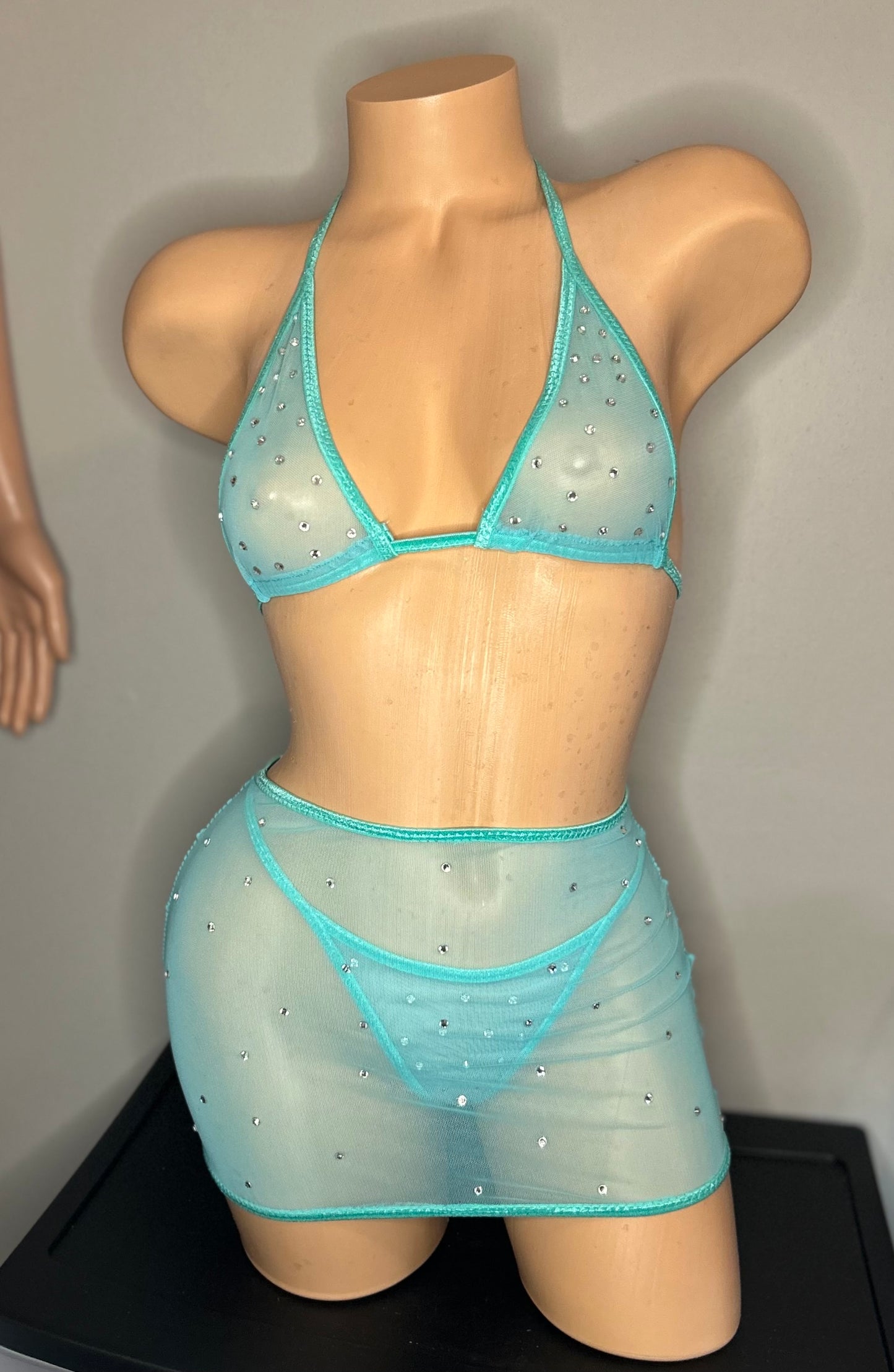 Turquoise Mesh Skirt Set
