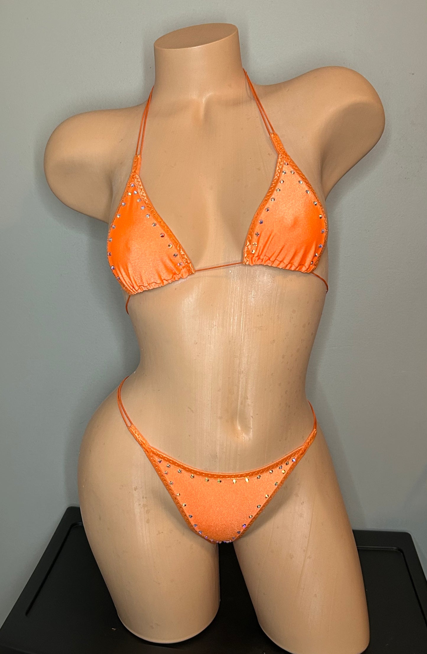 Orange Three Piece Fishnet Dress Set