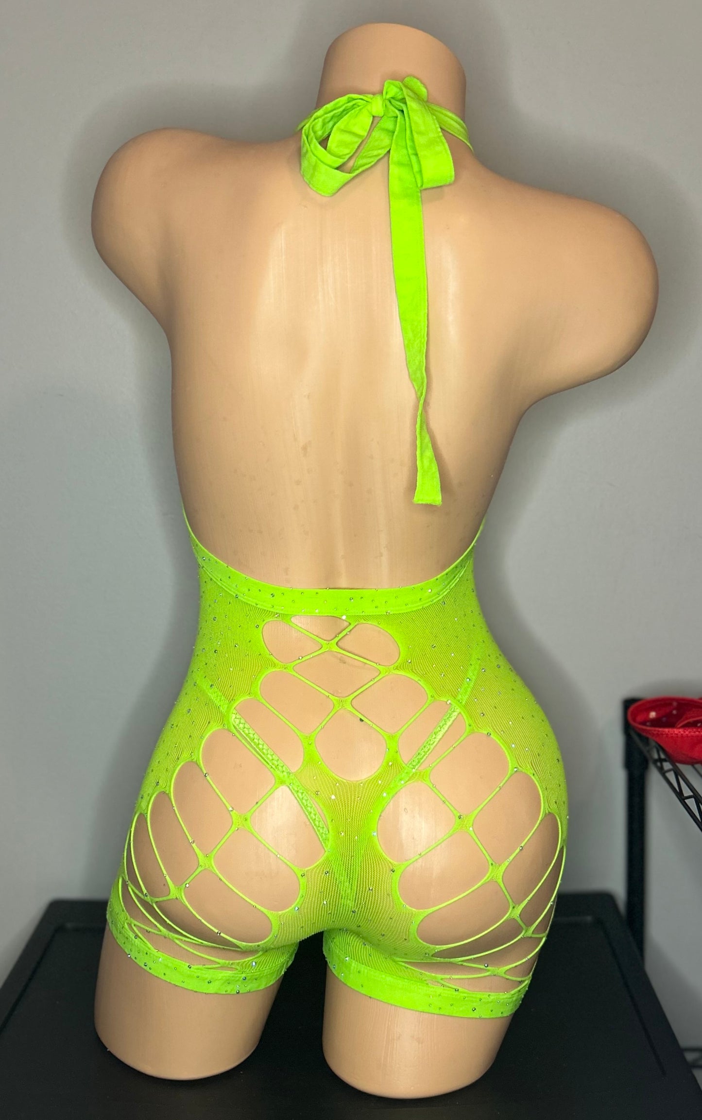 Neon Green Net Romper w/Thong