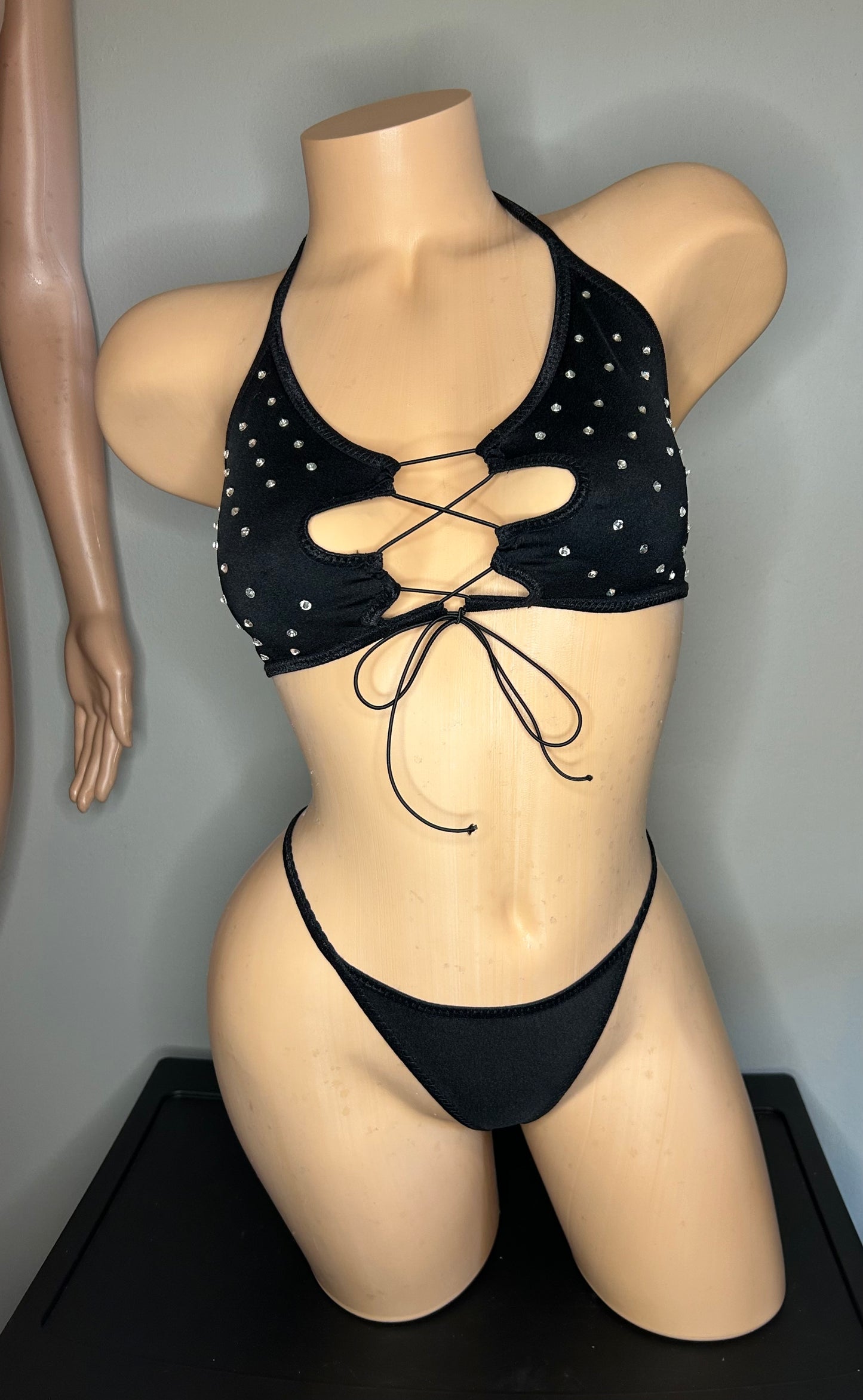 Black Three Piece One Cheek Short Set