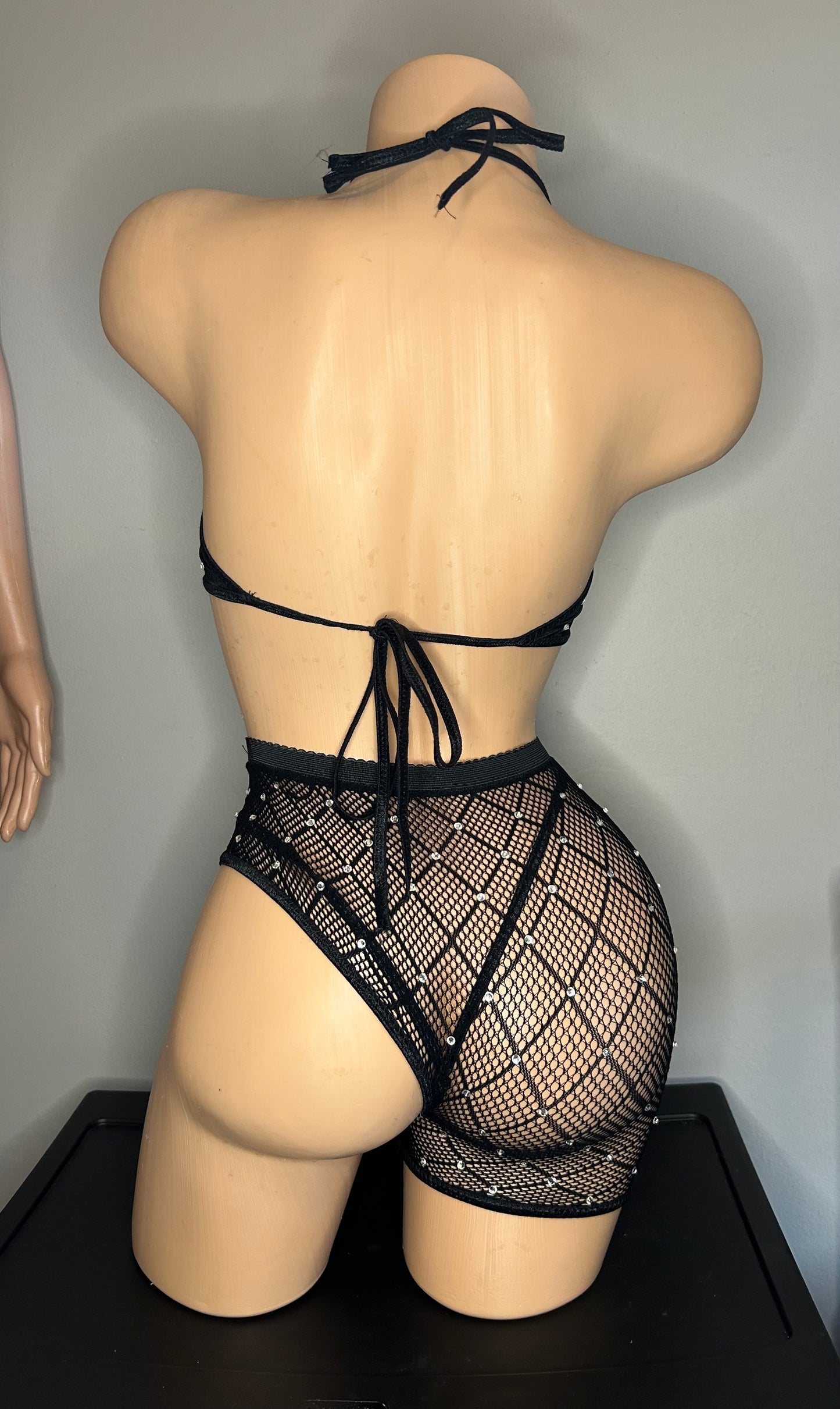 Black Three Piece One Cheek Short Set