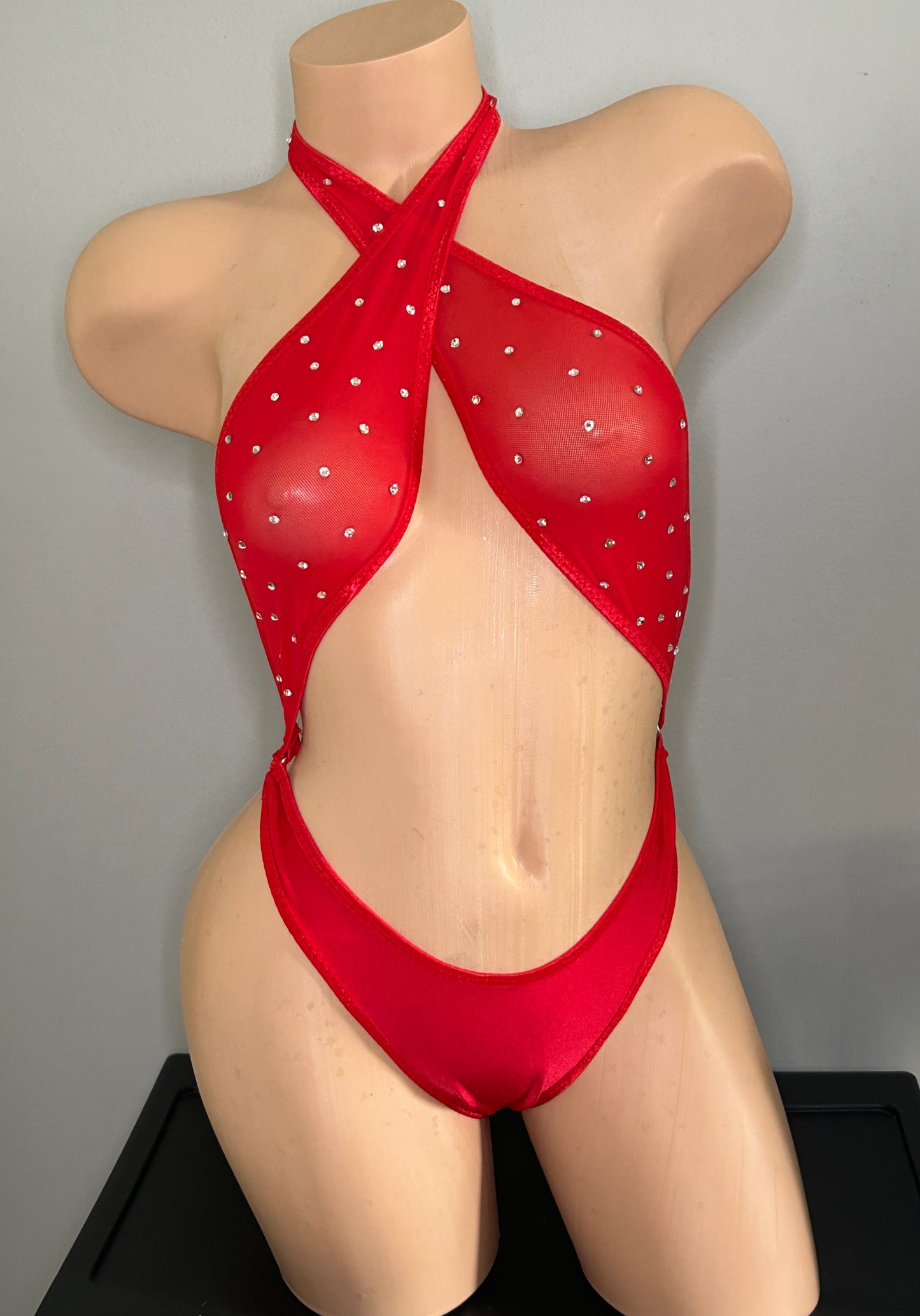 Red Mesh Crisscross One Piece