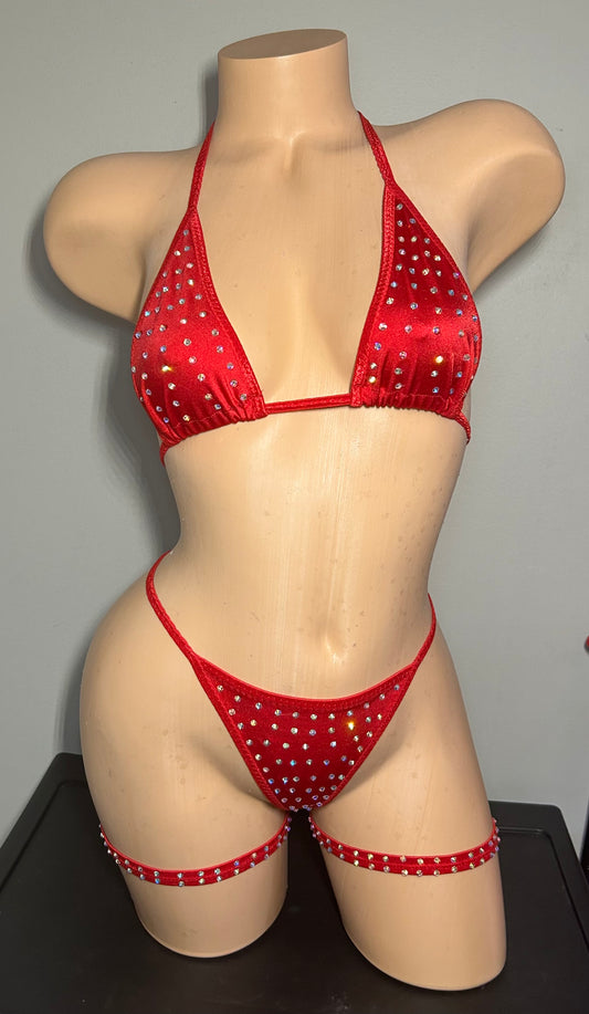 Red Two Piece Set w/ Leg Garters