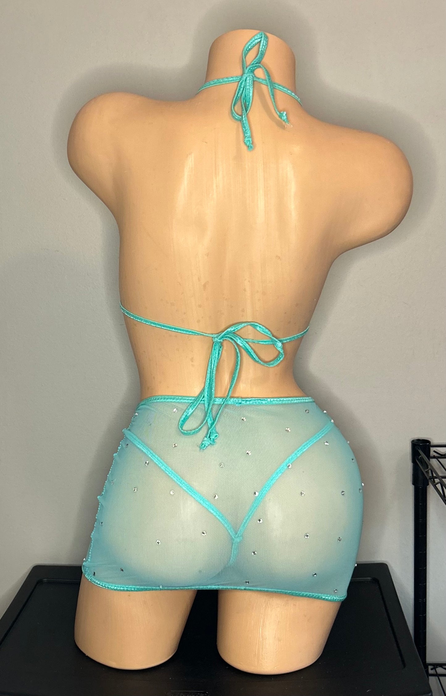 Turquoise Mesh Skirt Set
