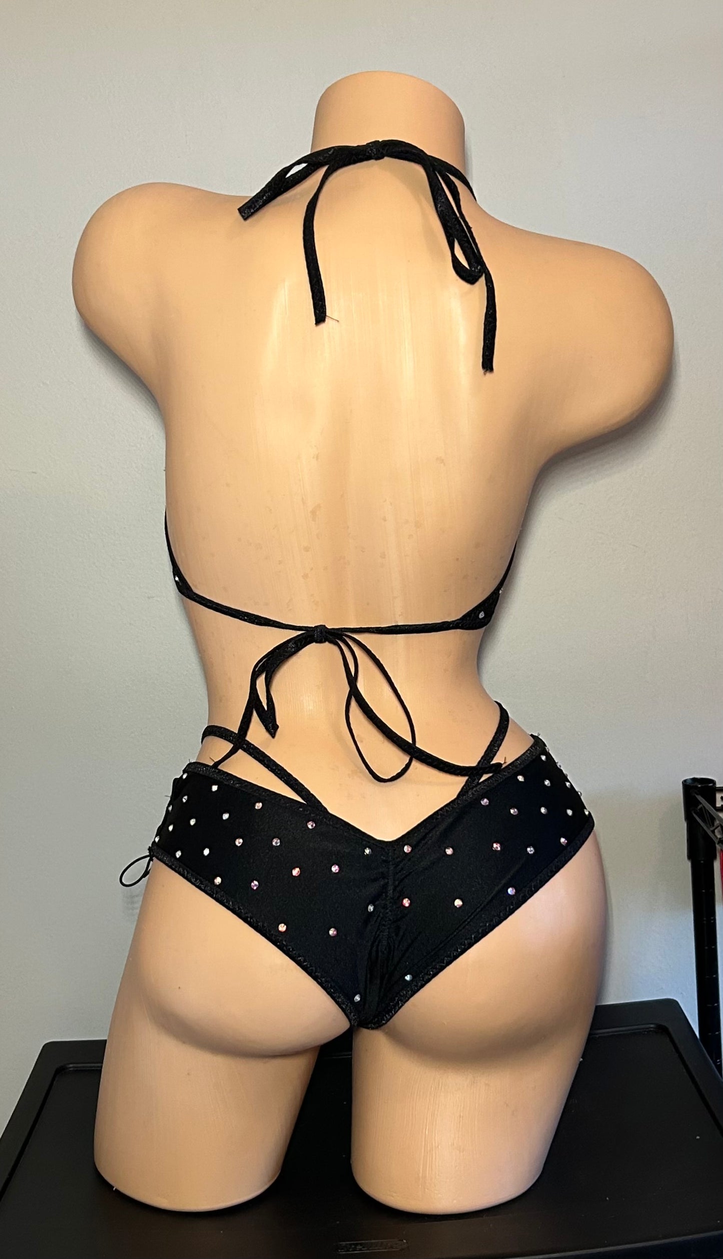 Black Three Piece Tie-Side Short Set
