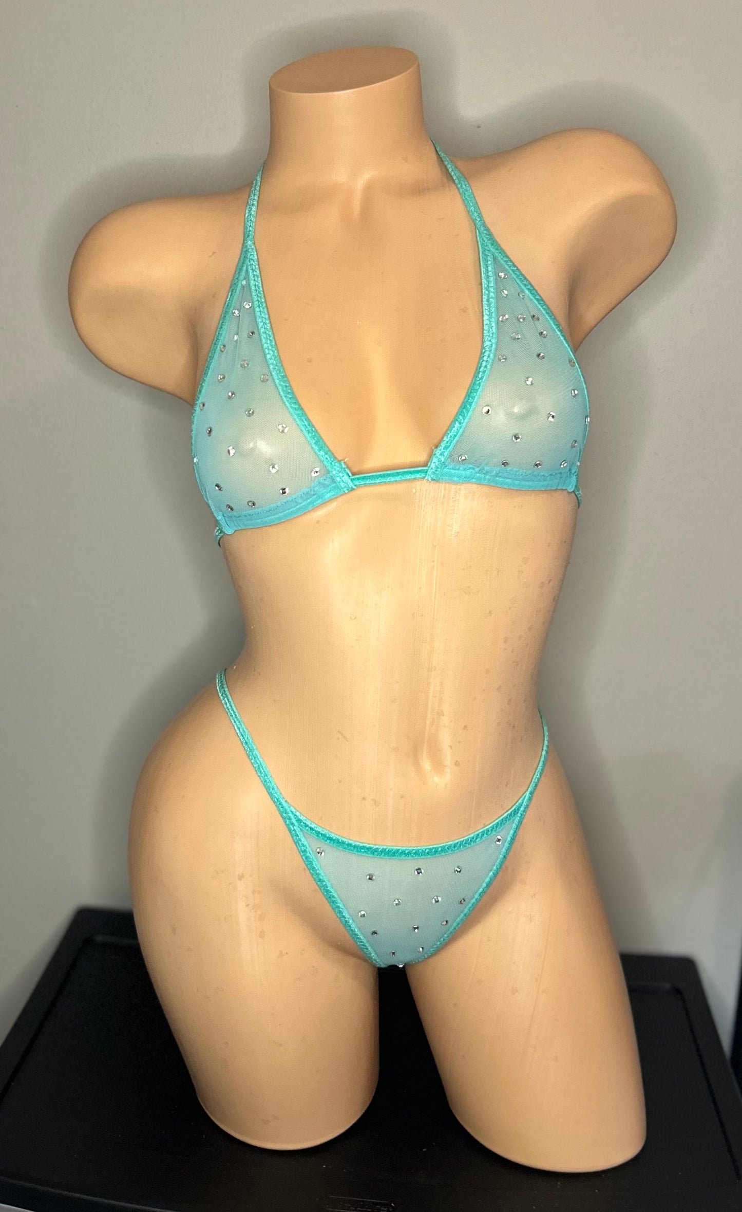Turquoise Mesh Skirt Set