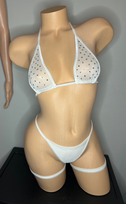 White Mesh Top Set with Leg Garters